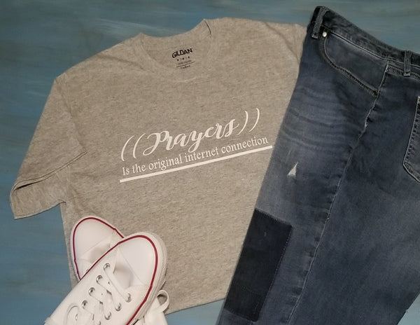 Prayers is the original internet connection Tee grey