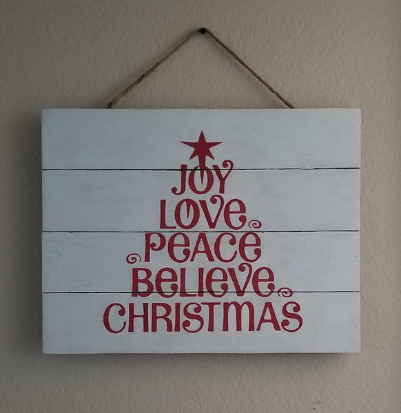 Pallet Wood Wall Sign (Joy, Love, Peace, Believe, Christmas)